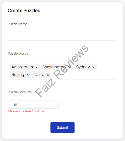 Fields to fill when creating puzzles